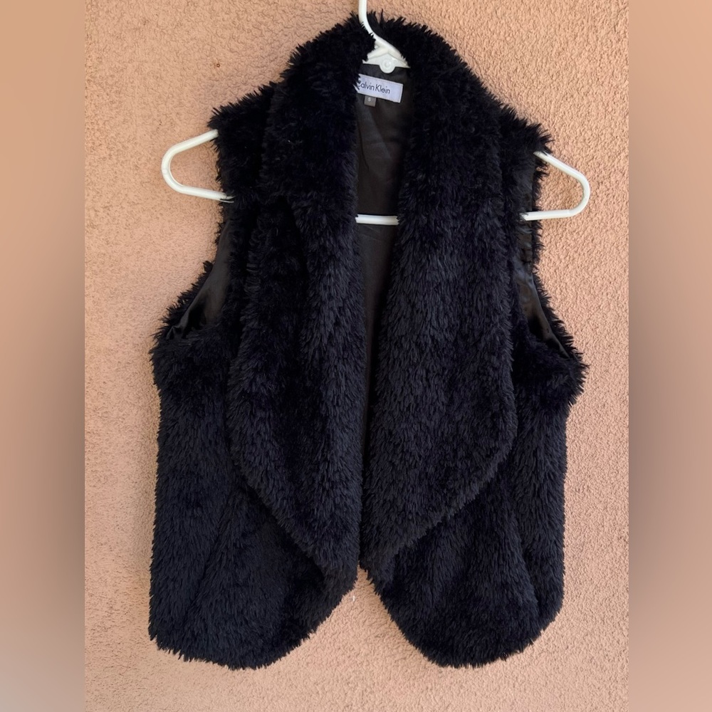 Calvin Klein Black Faux Fur Shell Best Size: Small